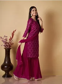 Stylish Maroon Embroidered Georgette Kurta Palazzo Set With Dupatta-thumb1