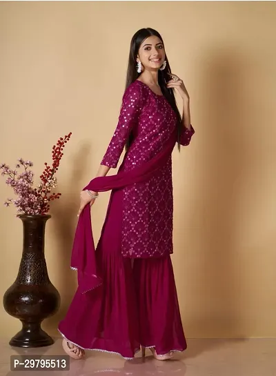 Stylish Maroon Embroidered Georgette Kurta Palazzo Set With Dupatta-thumb2