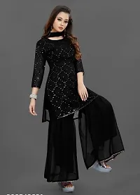 Stylish Black Embroidered Georgette Kurta Palazzo Set With Dupatta-thumb1