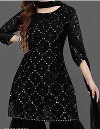 Stylish Black Embroidered Georgette Kurta Palazzo Set With Dupatta-thumb2