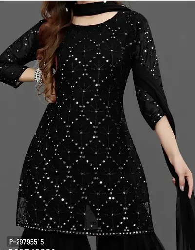 Stylish Black Embroidered Georgette Kurta Palazzo Set With Dupatta-thumb3