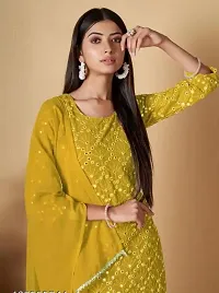 Stylish Yellow Embroidered Georgette Kurta Palazzo Set With Dupatta-thumb3