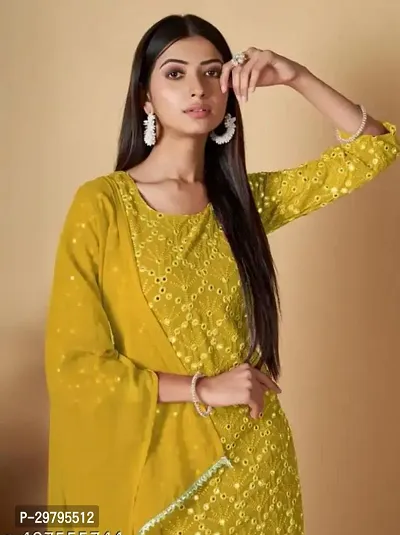 Stylish Yellow Embroidered Georgette Kurta Palazzo Set With Dupatta-thumb4