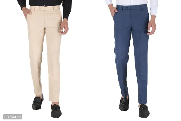 Stylish Multicoloured Polyester Formal TrouserFor Men Pack Of 2