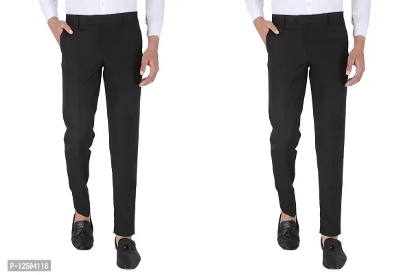 Stylish Black Polyester Formal TrouserFor Men Pack Of 2-thumb0