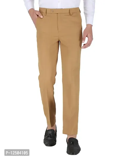 Stylish Khaki Polyester Formal TrouserFor Men