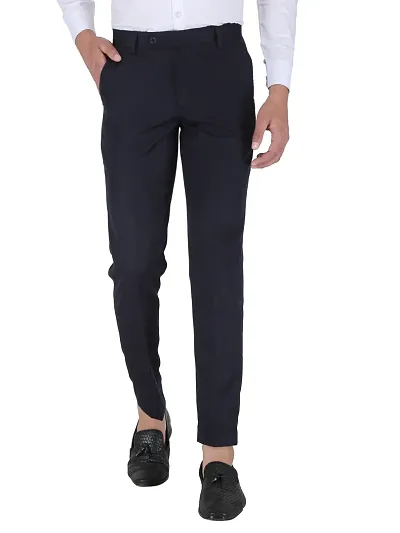 Stylish Polyester Mid Rise Formal Trousers For Men