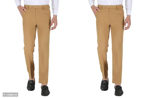 Stylish Khaki Polyester Formal TrouserFor Men Pack Of 2