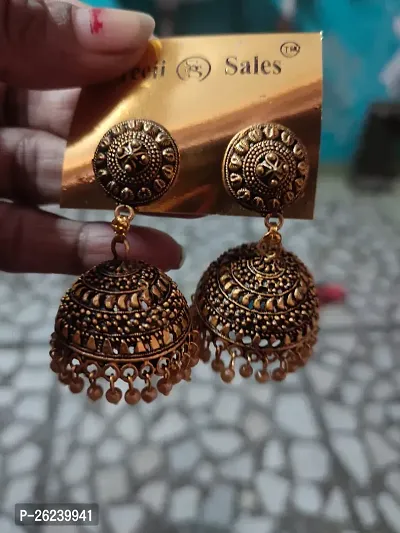 Brown Brass Beads Jhumkas Earrings For Women