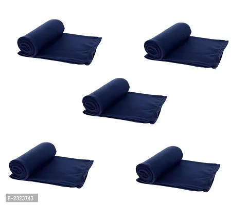 Navy Blue Solid  Single Bed Super Lite Blanket Pack of 5