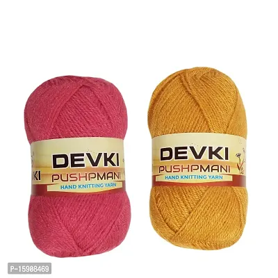 DEVKI PUSHPMANI Hand Knitting Yarn, Crochet Yarn/Wool for Sweater, Socks, CAPS ETC. Pack of 2 Balls ( Candy Pink + Golden ). Each BALL-100 gm . SHADE-DP54.55.200