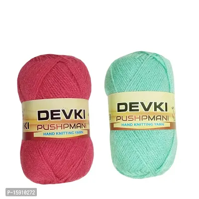 DEVKI PUSHPMANI Hand Knitting Yarn, Crochet Yarn/Wool for Sweater, Socks, CAPS ETC. Pack of 2 Balls ( Candy Pink + SEA Green ). Each BALL-100 gm . SHADE-DP54.69.200