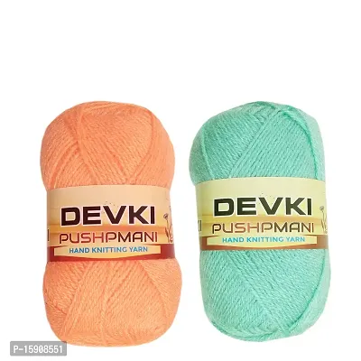 DEVKI PUSHPMANI Hand Knitting Yarn, Crochet Yarn/Wool for Sweater, Socks, CAPS ETC. Pack of 2 Balls ( Peach + SEA Green ). Each BALL-100 gm . SHADE-DP50.69.200