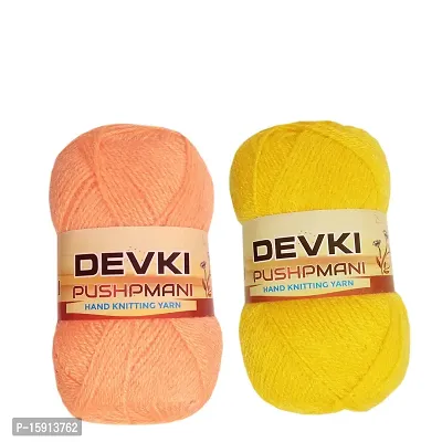 DEVKI PUSHPMANI Hand Knitting Yarn, Crochet Yarn/Wool for Sweater, Socks, CAPS ETC. Pack of 2 Balls ( Peach + Yellow ). Each BALL-100 gm . SHADE-DP50.53.200