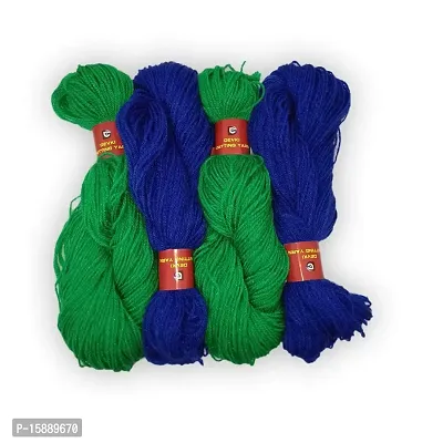 DEVKI Knitting Yarn ... Green and Royal Blue Color .. . 200 Gm Hand Knitting Wool / Art Craft Soft Fingering Crochet Hook Yarn, Acrylic and polymide Mix Knitting Yarn Thread.