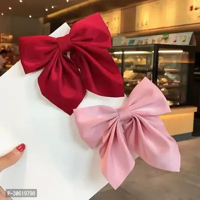 2 Pc Satin Large Colorful Ribbon Hair Bows for Women Hair Accessories Hair Clip Multicolor