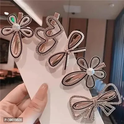 5 Pcs Beautiful Hair clip for women girls Pack of 1 Hair Clip Black Silver