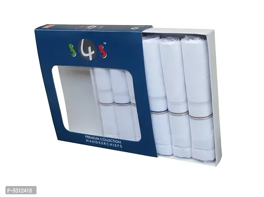 S4S Men's 100% Cotton Premium Collection Luxury Handkerchiefs - Pack of 6 (White with Subtle Color_46X46 CM)-thumb0