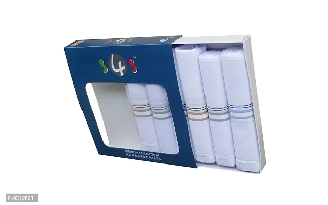 S4S Men's 100% Cotton Premium Collection Handkerchiefs - Pack of 6 (White Striped_46X46 CM)-thumb3