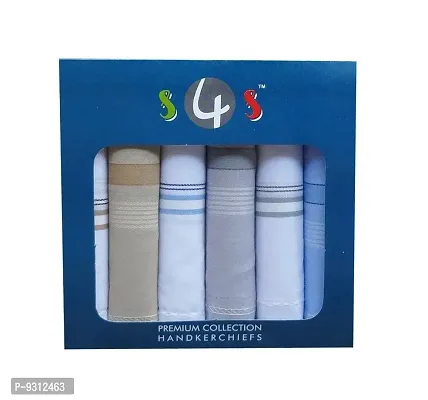 S4S Men's 100% Cotton Premium Collection Handkerchiefs - Pack of 12 (6 White Striped and 6 Multicolor_46X46 CM)-thumb4