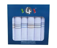 S4S Men's 100% Cotton Premium Collection Handkerchiefs - Pack of 6 (White Striped_46X46 CM)-thumb3