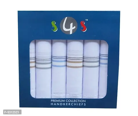 S4S Men's 100% Cotton Premium Collection Handkerchiefs - Pack of 6 (White Striped_46X46 CM)-thumb4