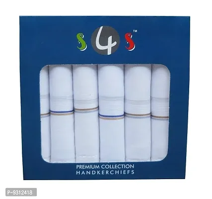 S4S Men's 100% Cotton Premium Collection Luxury Handkerchiefs - Pack of 6 (White with Subtle Color_46X46 CM)-thumb3