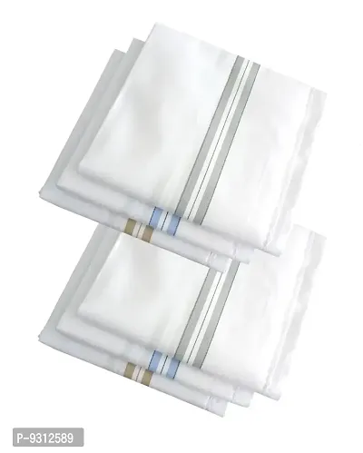 S4S Men's 100% Cotton Premium Collection Handkerchiefs - Pack of 6 (White Striped_46X46 CM)-thumb0