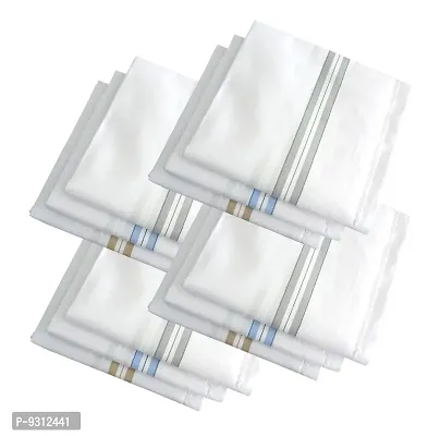 S4S Men's 100% Cotton Premium Collection Handkerchiefs - Pack of 12 (White Striped_46X46 CM)-thumb0