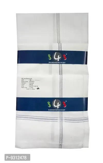 S4S Men's 100% Cotton Premium Collection Luxury Handkerchiefs - Pack of 12 (White with Subtle Color_46X46 CM)-thumb3