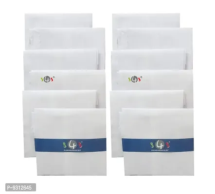 S4S Men's 100% Cotton Essential Handkerchiefs (White_42CM X 42CM_Pack of 12)-thumb0