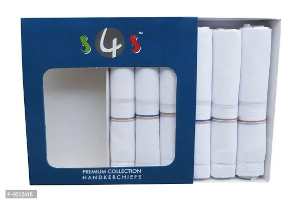 S4S Men's 100% Cotton Premium Collection Luxury Handkerchiefs - Pack of 6 (White with Subtle Color_46X46 CM)-thumb2
