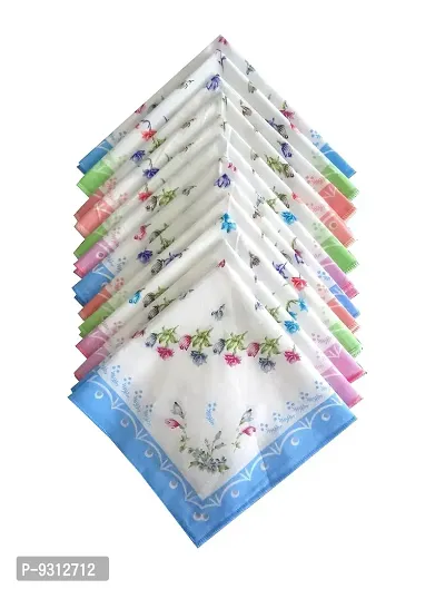 S4S 100 % Cotton Women's Soft Cotton Floral Handkerchief (30 X 30 cm, Multicolour) - Pack of 12-thumb5