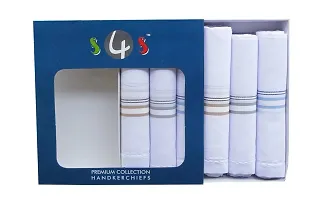 S4S Men's 100% Cotton Premium Collection Handkerchiefs - Pack of 6 (White Striped_46X46 CM)-thumb1