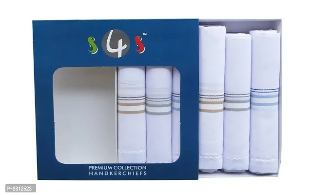 S4S Men's 100% Cotton Premium Collection Handkerchiefs - Pack of 6 (White Striped_46X46 CM)-thumb2