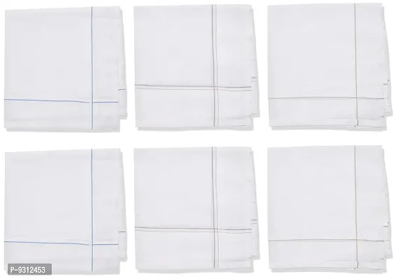 S4S Men's Cotton Handkerchief (HKB25_1_White Striped_Large)
