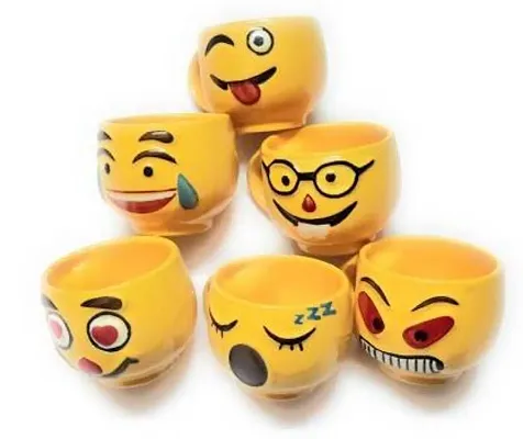 Useful Ceramic Yellow Emoji Smiley Cup Set- 6 Pieces