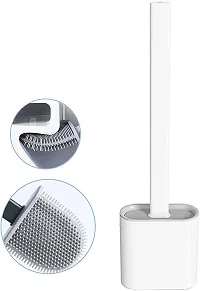 Sterling Bazaar Silicon Toilet Brush with Slim Holder Flex Toilet Brush Anti-drip Set Toilet Bowl Cleaner Brush, No-Slip Long Handle Soft Silicone Bristle Clean Toilet Corner Easily-thumb1