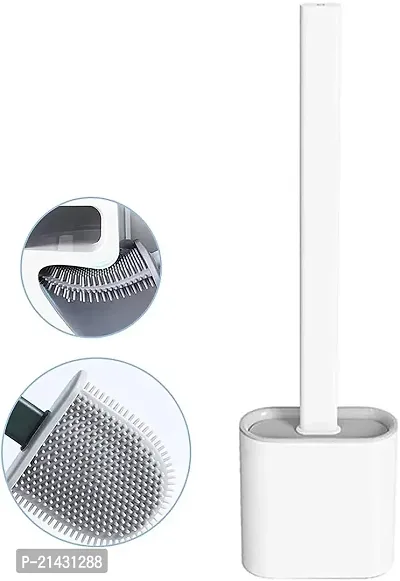 Sterling Bazaar Silicon Toilet Brush with Slim Holder Flex Toilet Brush Anti-drip Set Toilet Bowl Cleaner Brush, No-Slip Long Handle Soft Silicone Bristle Clean Toilet Corner Easily-thumb2