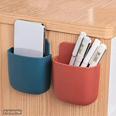 Sterling Bazaar (Pack of 4 Wall Stand Mobile Holder Mount Phone Multi Purpose Plastic Storage Case Box Organizer for TV AC Remote Toothbrush Pen Charger Plug with Sticker - Mixed Colors-thumb5