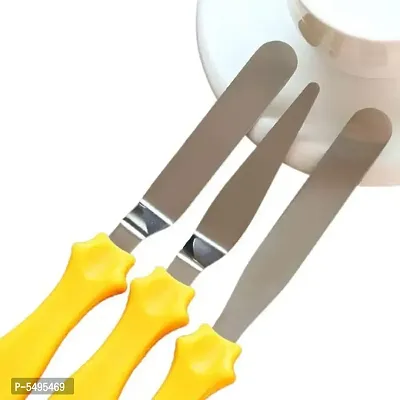 3-in-1 Multi-Function Stainless Steel Cake Icing Spatula Knife Set; 3 Pcs - Multicolor