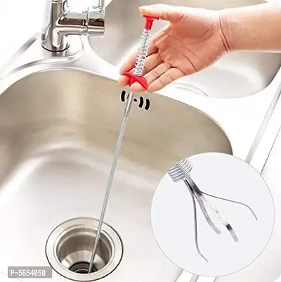 ABS and Stainless Steel Hair Catching Drain Cleaner Wire Spring Sink Cleaning Stick 90cm-thumb0