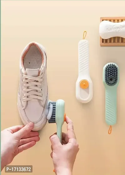 Multipurpose Sink  Brush with Liquid Box, Household Soft Sink  Liquid Cleaning  Brush, Long Handle Shoe Brush Press Type Automatic Liquid Sink Brush-thumb3