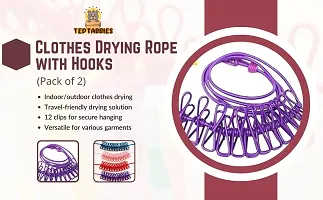 Portable Rubber Indoor Drying Rope With 12 Clips 2 Hooks Laundry Ropes For Indoor And Outdoor - 1.8 m-thumb1