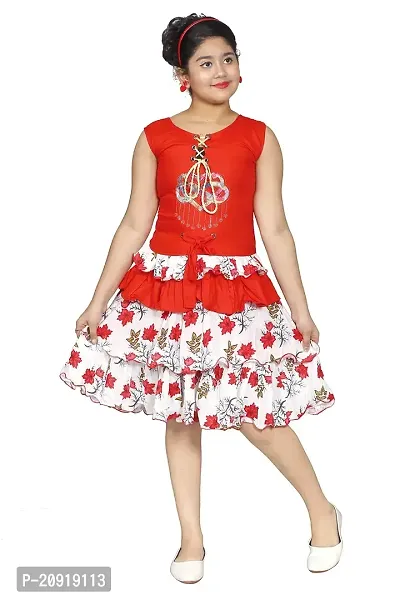 THE CROWN Cotton Rayon Top-Skirt for Girls