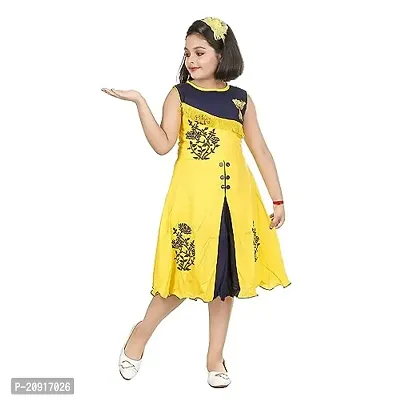 THE CROWN Cotton Rayon Frock for Beautiful Girls (4-5 Years) Yellow, Blue-thumb0