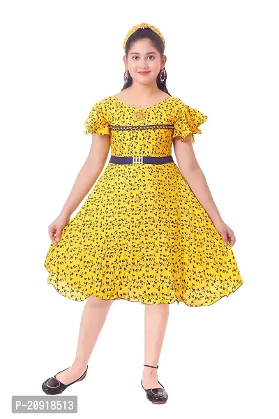 THE CROWN Cotton Leone Yellow Frock for Girls (6-7 Years)