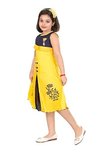 THE CROWN Cotton Rayon Frock for Beautiful Girls (4-5 Years) Yellow, Blue-thumb1