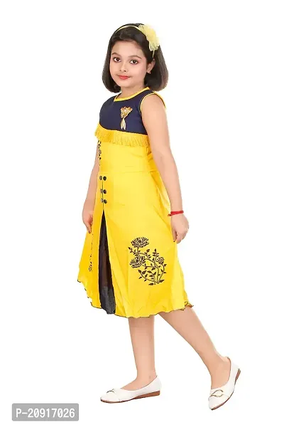 THE CROWN Cotton Rayon Frock for Beautiful Girls (4-5 Years) Yellow, Blue-thumb2