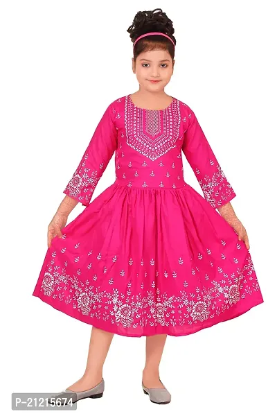 DR Cotton Linon Blend Printed Comfortable Party/Festival Dress for Girls